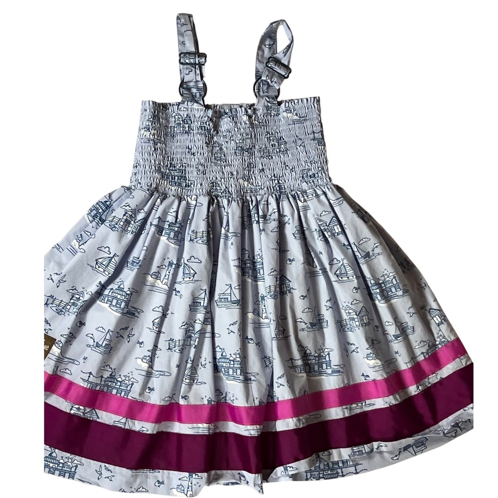 Matilda Jane Girls Violet Blue Nautical Lighthouse Sailboat Smocked Dress Size 6